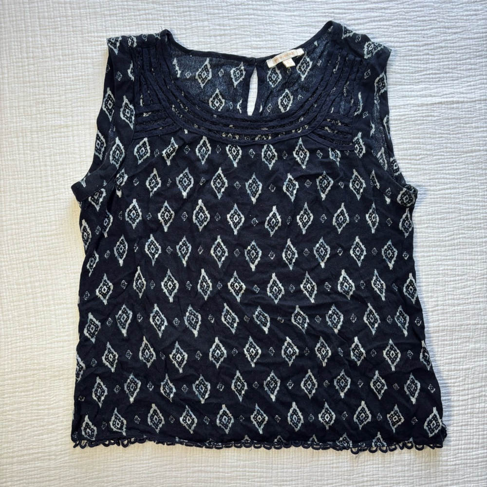 Skies Are Blue Black and White Geometric Blouse
